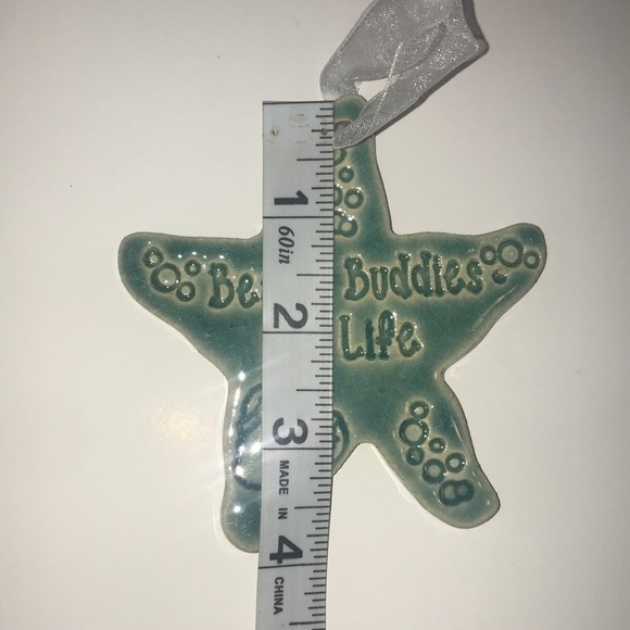 Starfish Sea Star Beach Buddies For Life Embossed Clay white Ribbon Ornament - Picture 5 of 6